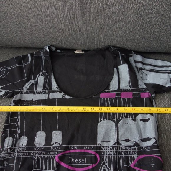 Diesel Black Gray And Purple Short Sleeve Top 100% Cotton Made in Turkey Size S - Picture 6 of 12